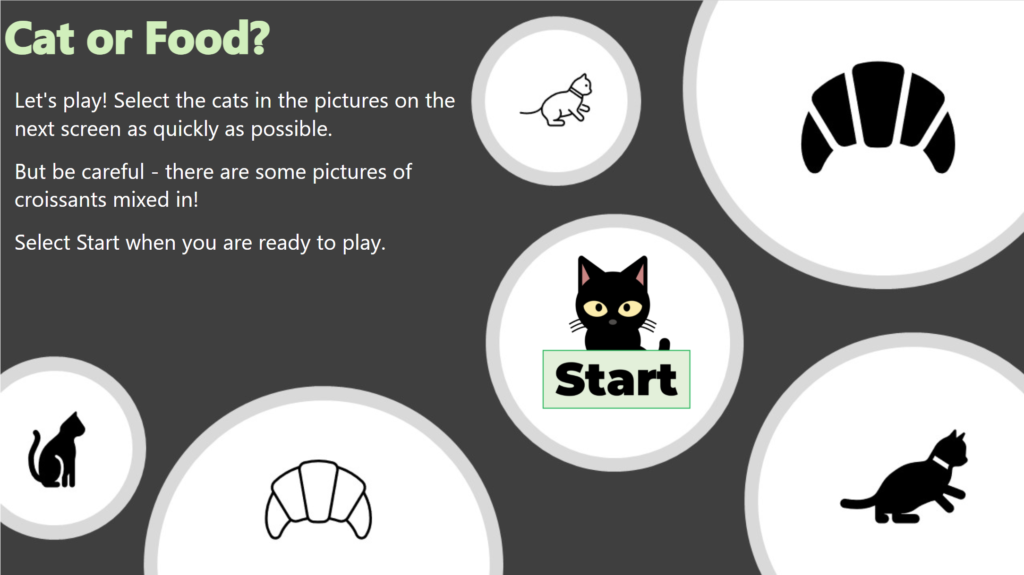 Start Screen for the Cat or Croissant Game